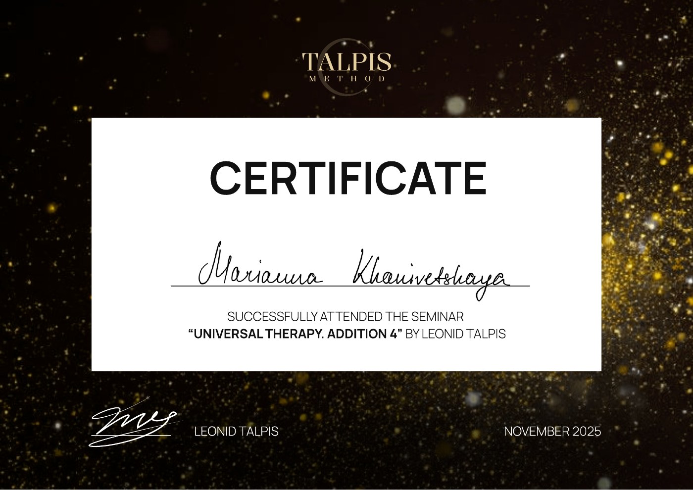 Addition 4, Seminar by Leonid Talpis, November 2025