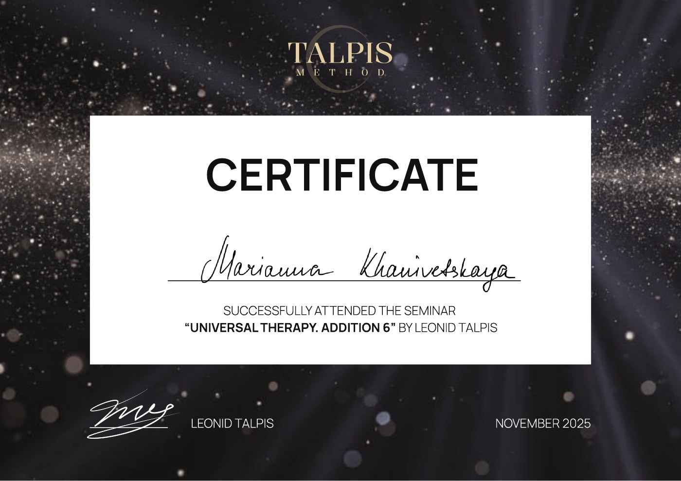 Addition 6, Seminar by Leonid Talpis, November 2025