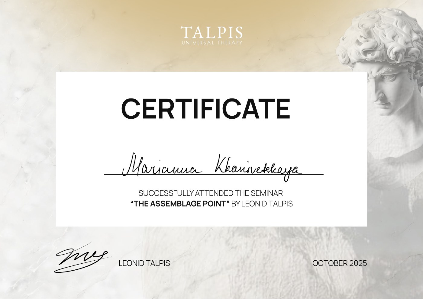 The Assemblage Point, Seminar by Leonid Talpis, October 2025