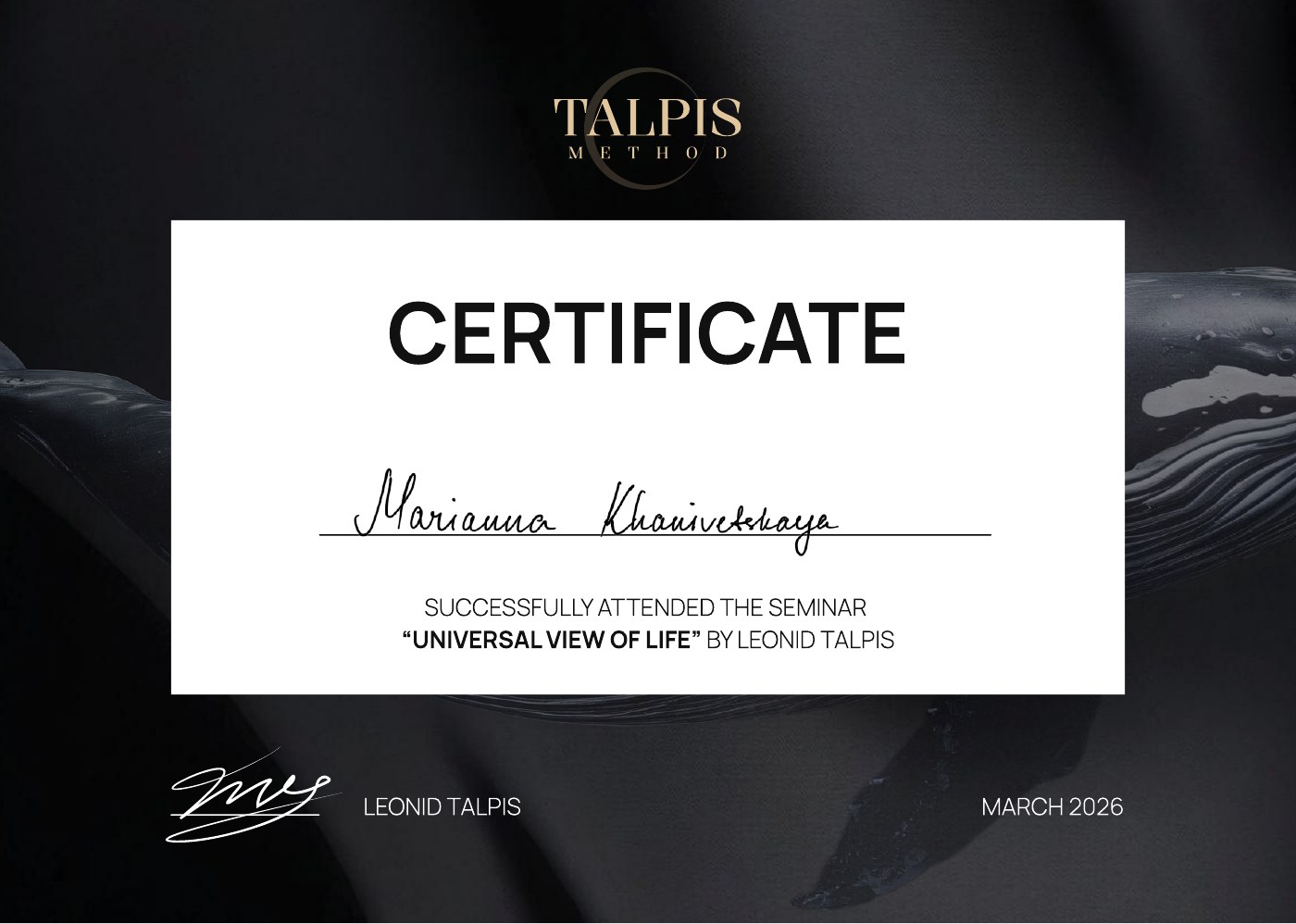 A Universal View of Life, Seminar by Leonid Talpis, March 2026